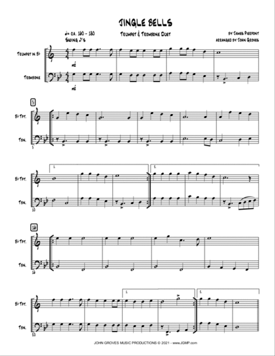 Jingle Bells - Trumpet & Trombone Duet Brass Duet scores gallery preview page 2