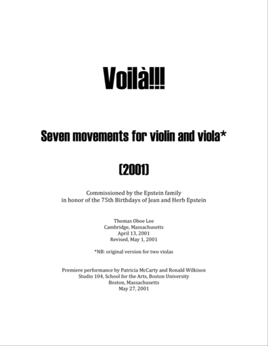 Voilà!!! (2001) for violin and viola