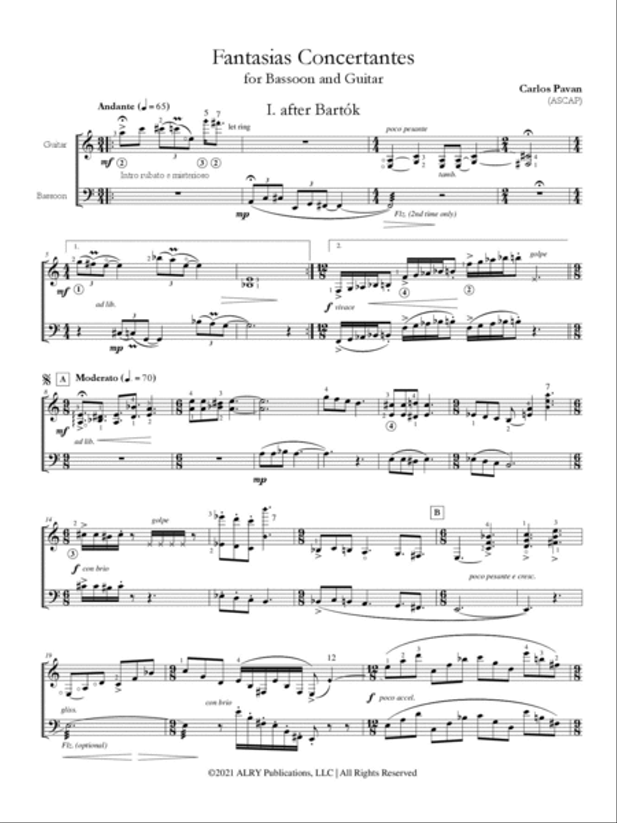 Fantasias Concertantes for Bassoon and Guitar Bassoon scores gallery preview page 2