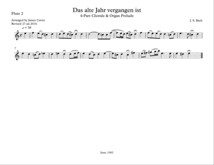 Das alte Jahr vergangen ist, I. Chorale, by J.S. Bach, arranged for Flute Choir (3 Flutes, Bass Flut