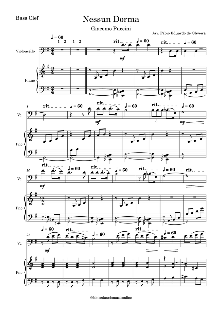 Nessun Dorma (Puccini) + FREE Mp3 Playback + PDF Solo and Piano Parts Piano Accompaniment scores gallery preview page 2