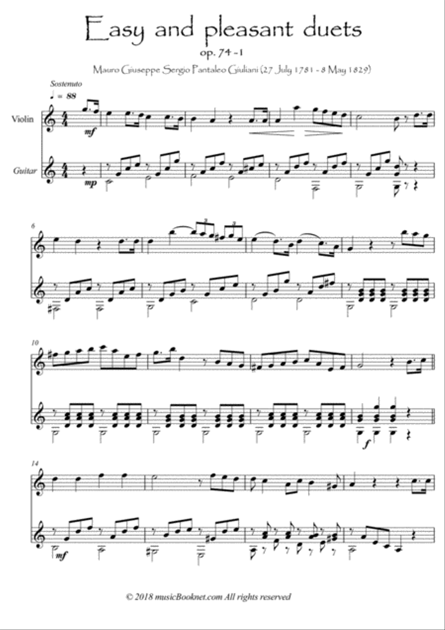 Easy Violin Guitar duets by Giuliani 74-1 image number null