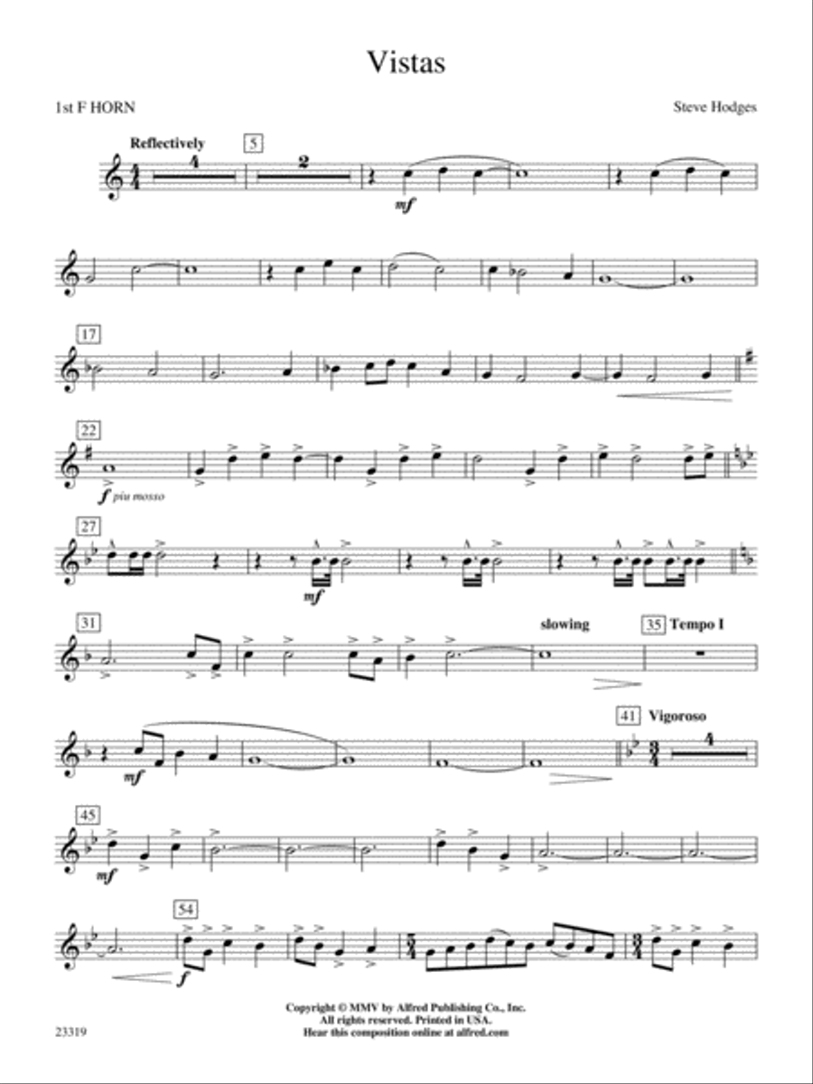 Vistas: 1st F Horn Vistas: 1st F Horn Concert Band scores gallery preview page 1