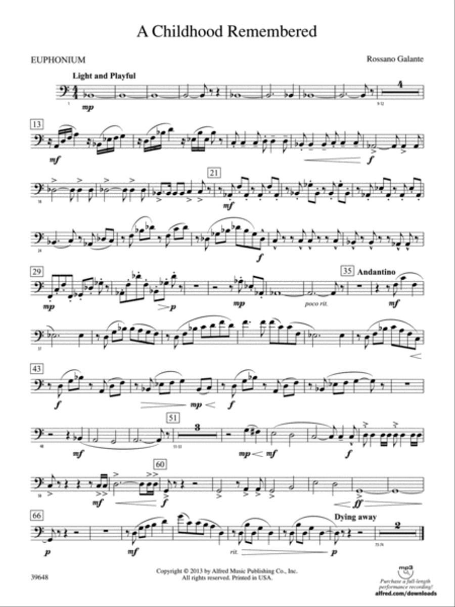 A Childhood Remembered: Baritone B.C. Concert Band scores gallery preview page 1