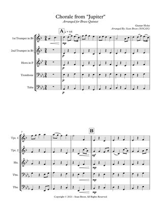 Chorale from "Jupiter" - Brass Quintet