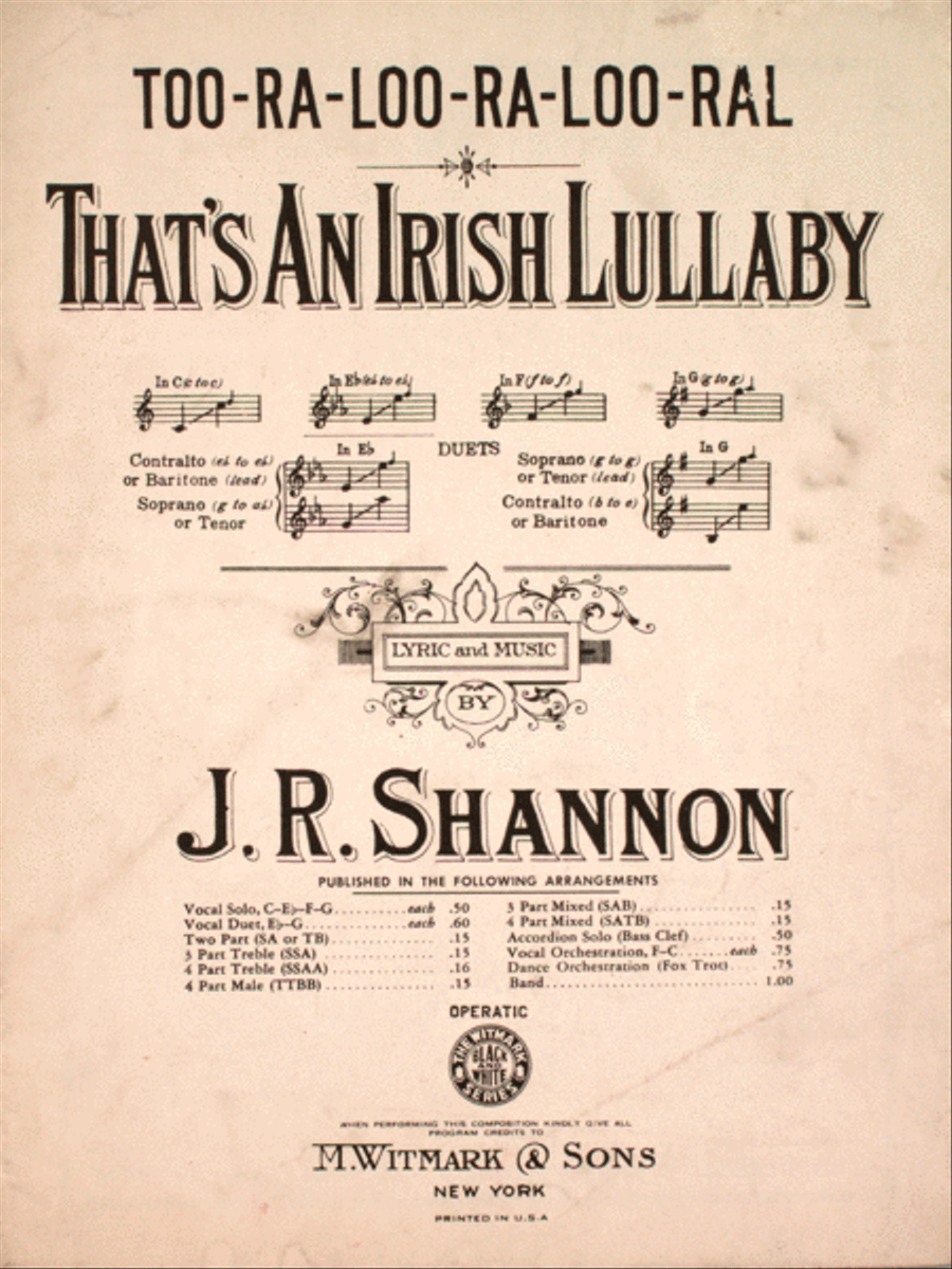 Too-Ra-Loo-Ra-Loo-Ral. That's An Irish Lullaby Voice scores gallery preview page 1