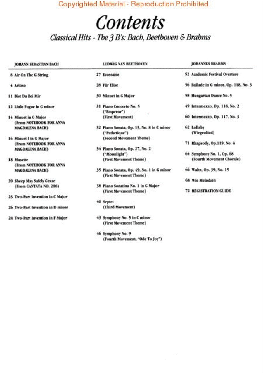 E-Z Play Today #275 - Classical Hits (Bach, Beethoven & Brahms) Electronic Keyboard scores gallery preview page 2