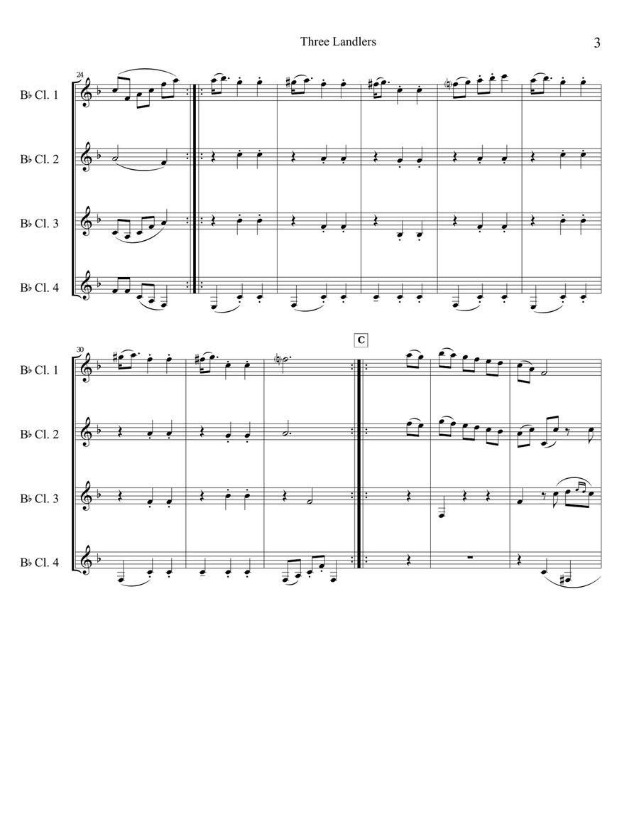 Three Landlers (Waltzes) for Clarinet Quartet image number null