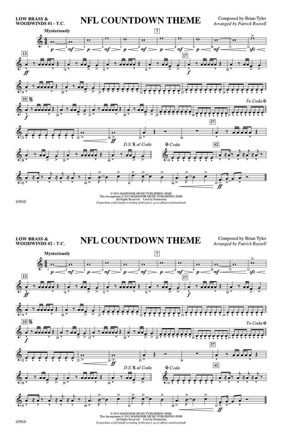 NFL Countdown Theme: Low Brass & Woodwinds #1 - Treble Clef