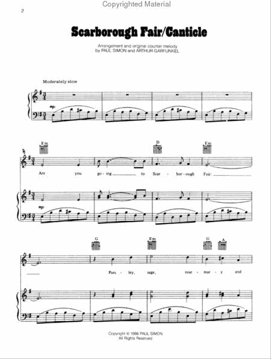 Scarborough Fair/Canticle Piano, Vocal, Guitar scores gallery preview page 2