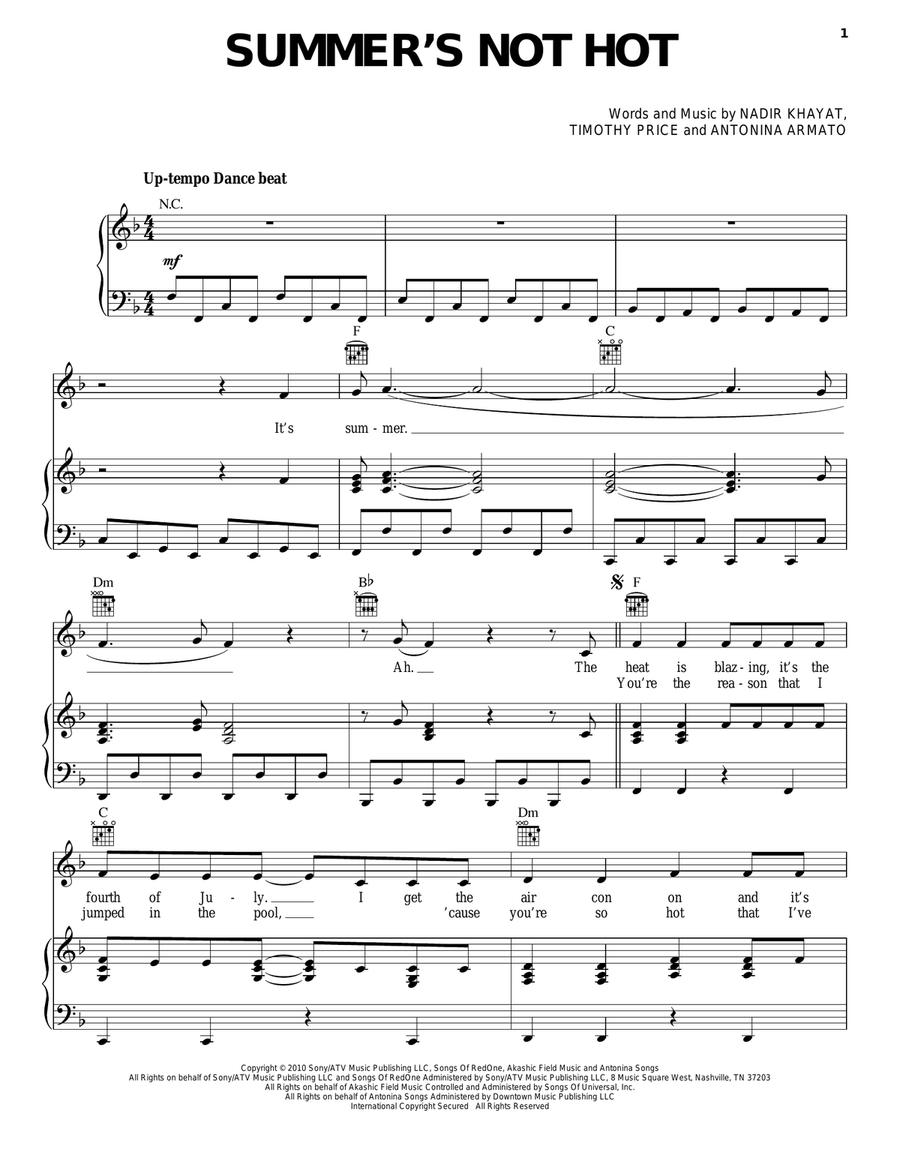 Summer's Not Hot Summer's Not Hot Piano, Vocal, Guitar scores gallery preview page 1