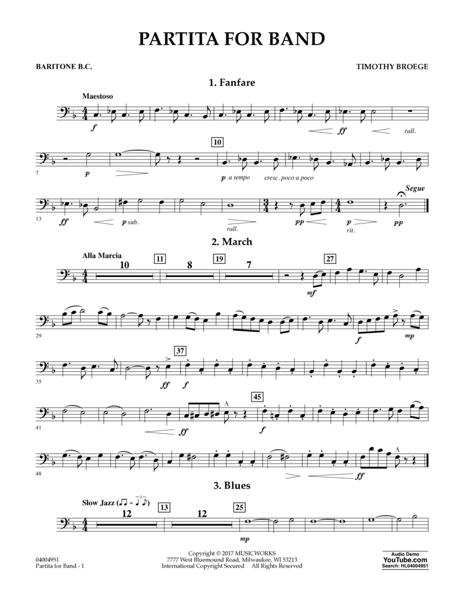 Partita for Band - Baritone B.C. Baritone Horn BC scores gallery preview page 1