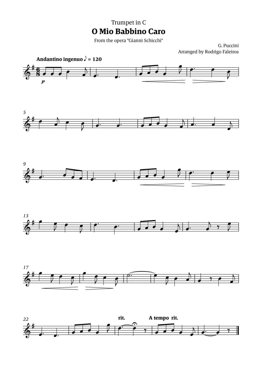 O Mio Babbino Caro - for trumpet solo image number null