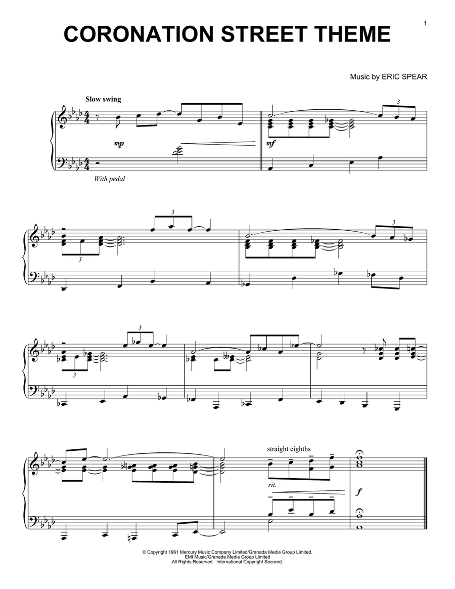 Coronation Street Theme Piano Solo scores gallery preview page 1