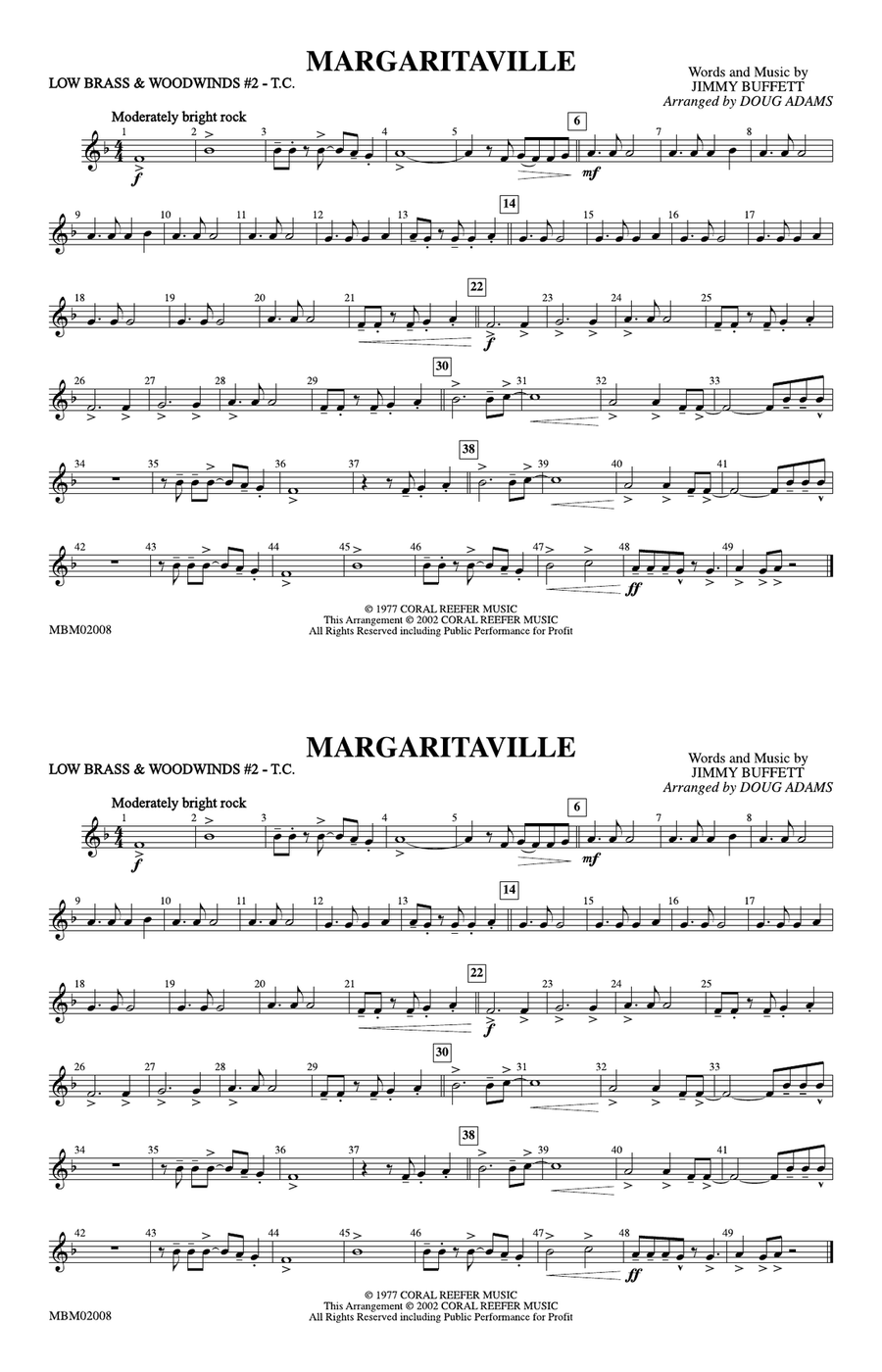 Margaritaville: Low Brass & Woodwinds #2 - Treble Clef