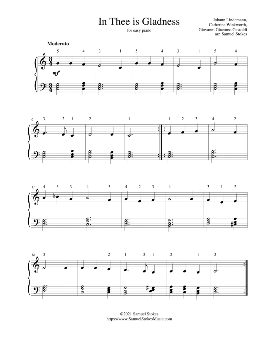 In Thee is Gladness - for easy piano Easy Piano scores gallery preview page 1