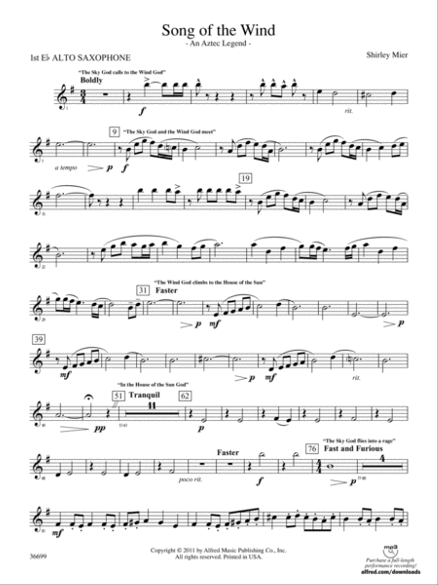 Song of the Wind: E-flat Alto Saxophone Concert Band scores gallery preview page 1