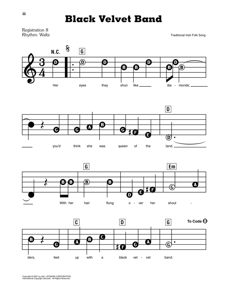 Black Velvet Band Electronic Keyboard scores gallery preview page 1