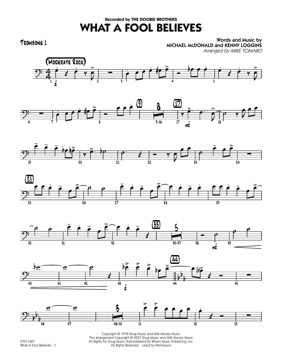 What A Fool Believes - Trombone 1 Jazz Ensemble scores gallery preview page 1