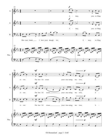Oh Shenandoah (SAB choir and piano) image number null