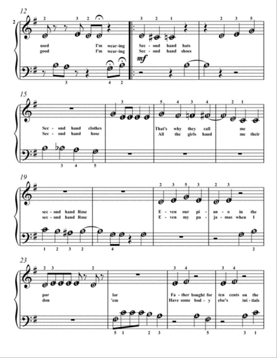 Second Hand Rose Beginner Piano Sheet Music Easy Piano scores gallery preview page 3