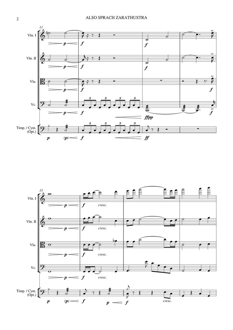 Also sprach Zarathustra (Richard Strauss) - String Quartet (with optional Percussion) String Quartet scores gallery preview page 5