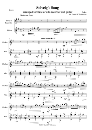 Solveigs sang (Solveig's Song) for flute (or alto recorder) and guitar