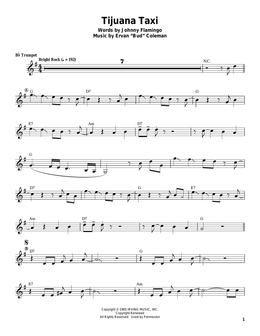 Tijuana Taxi Trumpet scores gallery preview page 1