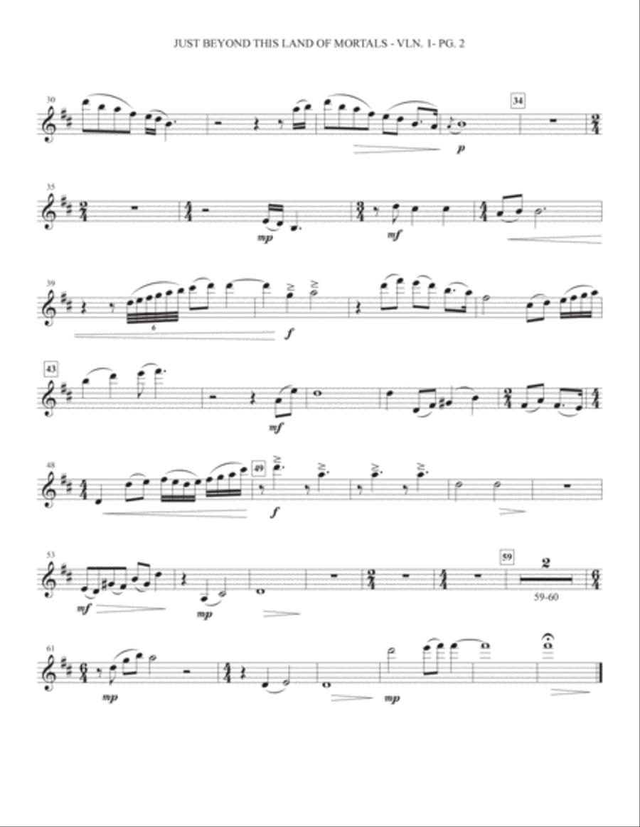 Just Beyond This Land of Mortals (arr. Heather Sorenson) - Violin 1 Choir scores gallery preview page 2