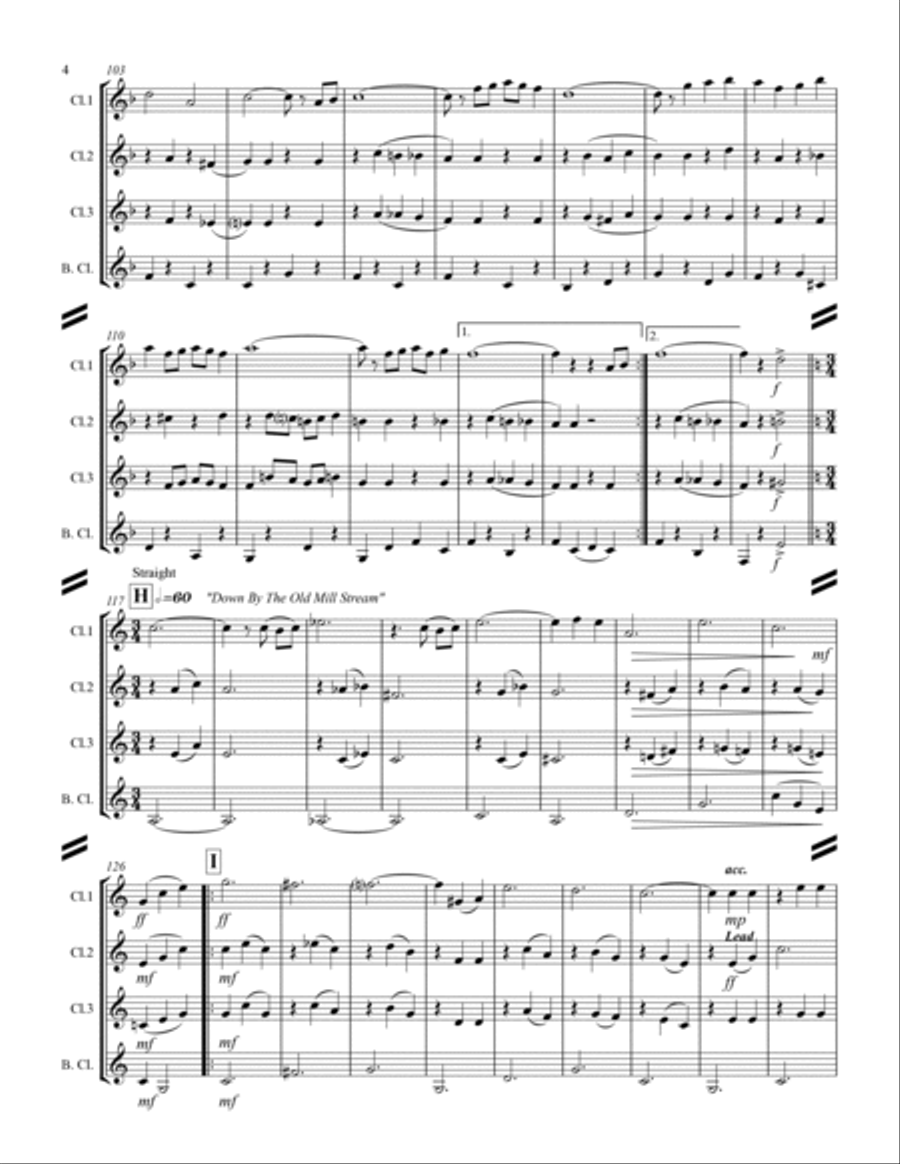 Sing-along Medley #1 (for Clarinet Quartet) (F Concert Version) Clarinet Quartet scores gallery preview page 5