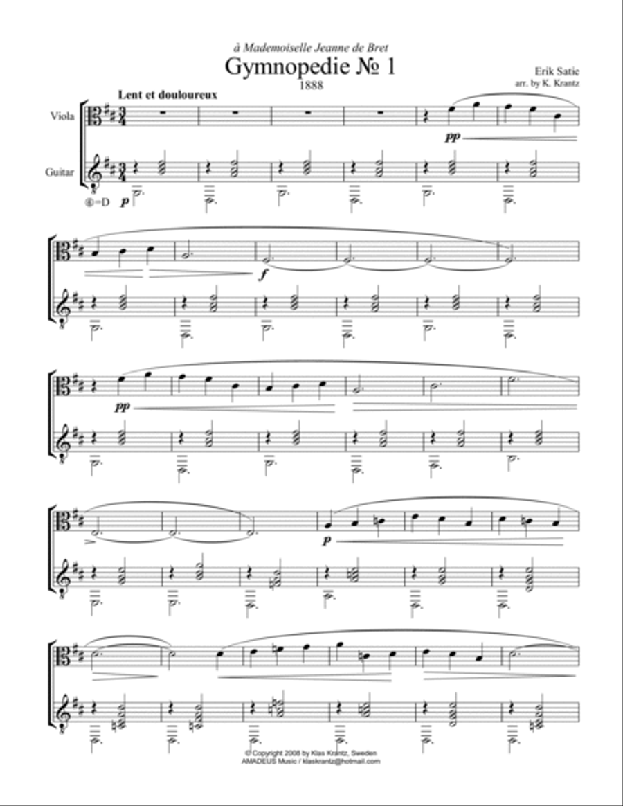 Gymnopedie (1,2,3) for viola and guitar String Duet scores gallery preview page 2