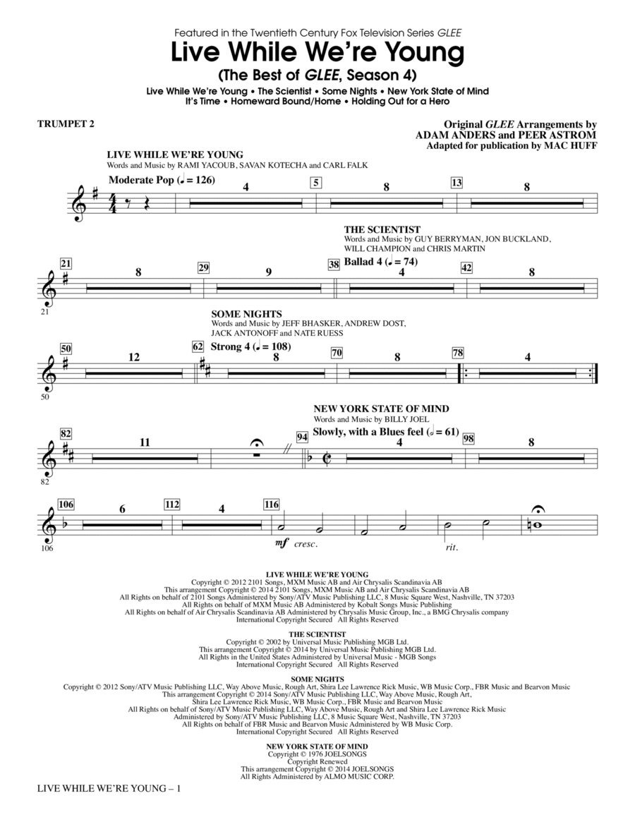Live While We're Young (The Best of Glee Season 4) - Trumpet 2 Choir scores gallery preview page 1