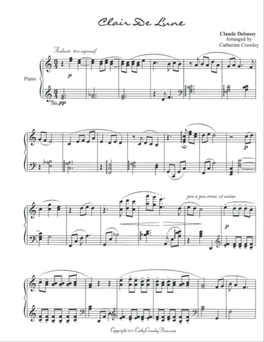 Clair De Lune by Claude Debussy Piano Solo - Digital Sheet Music