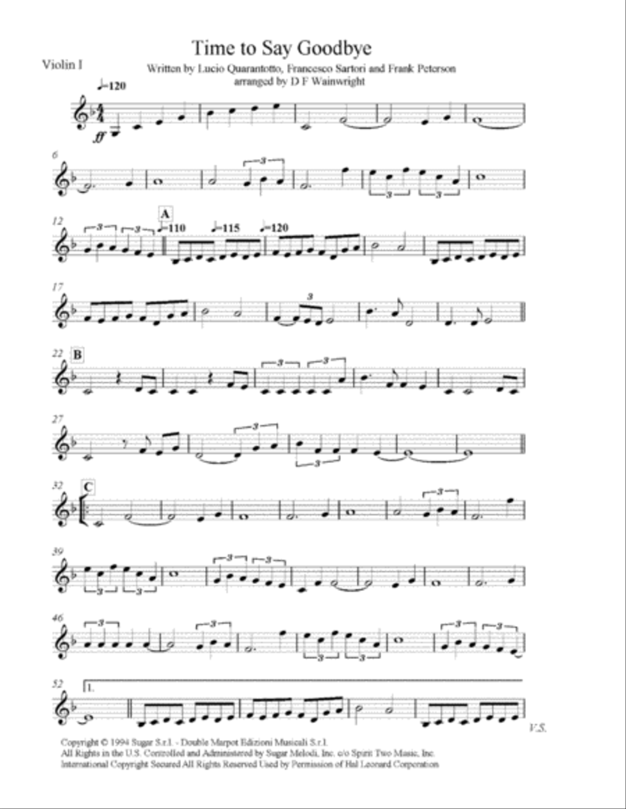 Time To Say Goodbye String Quartet scores gallery preview page 6