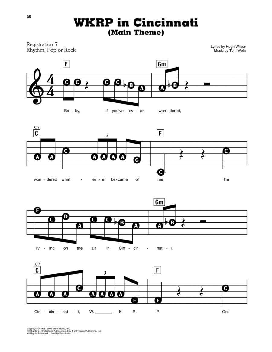 WKRP In Cincinnati (Main Theme) Electronic Keyboard scores gallery preview page 1