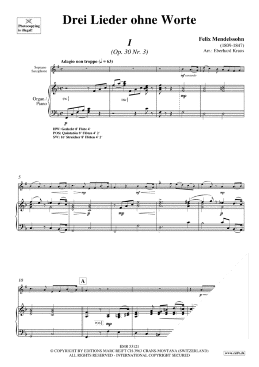 Drei Lieder ohne Worte Soprano Saxophone scores gallery preview page 4
