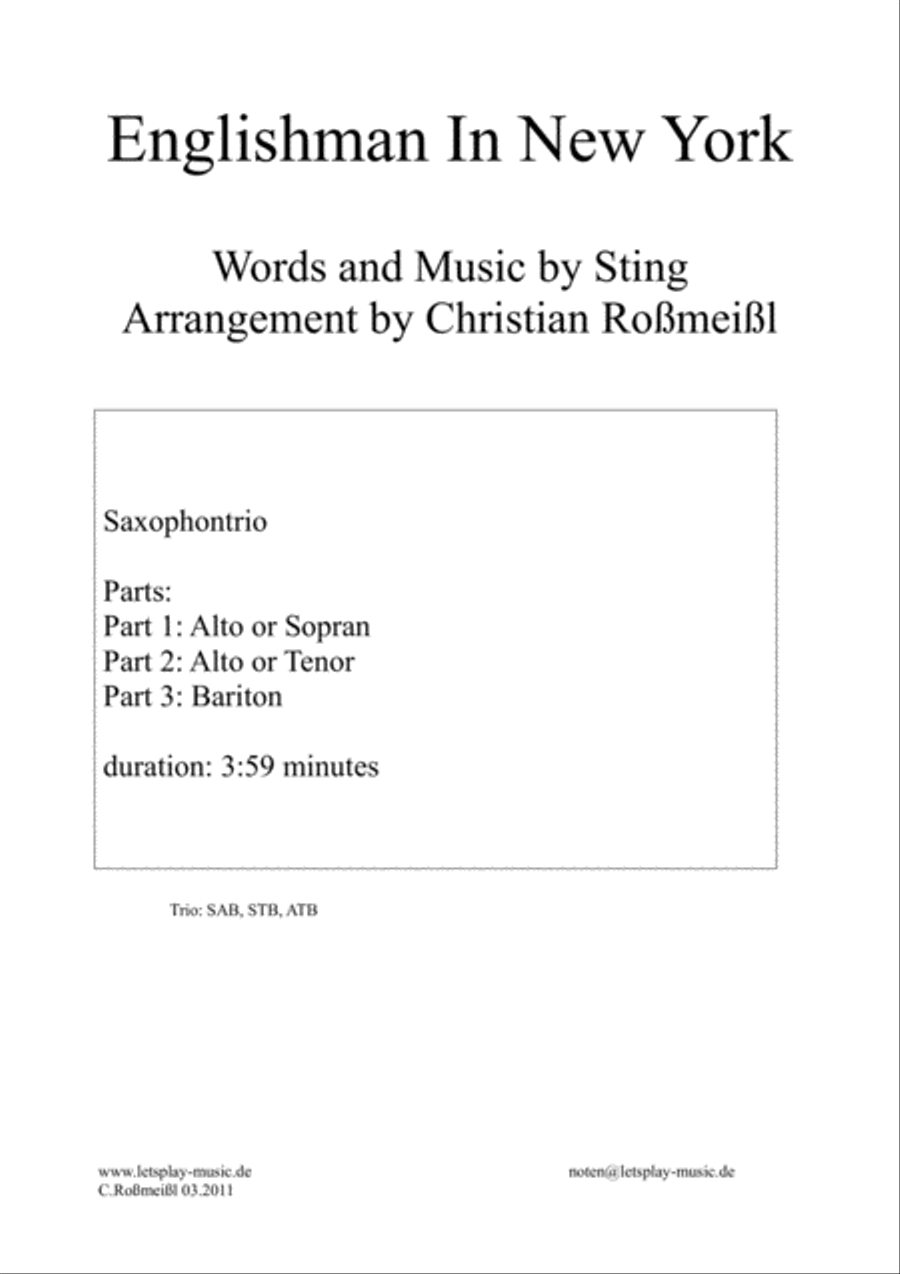 Englishman In New York Woodwind Trio scores gallery preview page 1