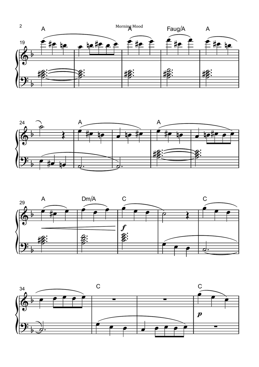 Morning Mood by Grieg - Easy/Intermediate Piano Solo with Chord Notation Piano Method scores gallery preview page 2