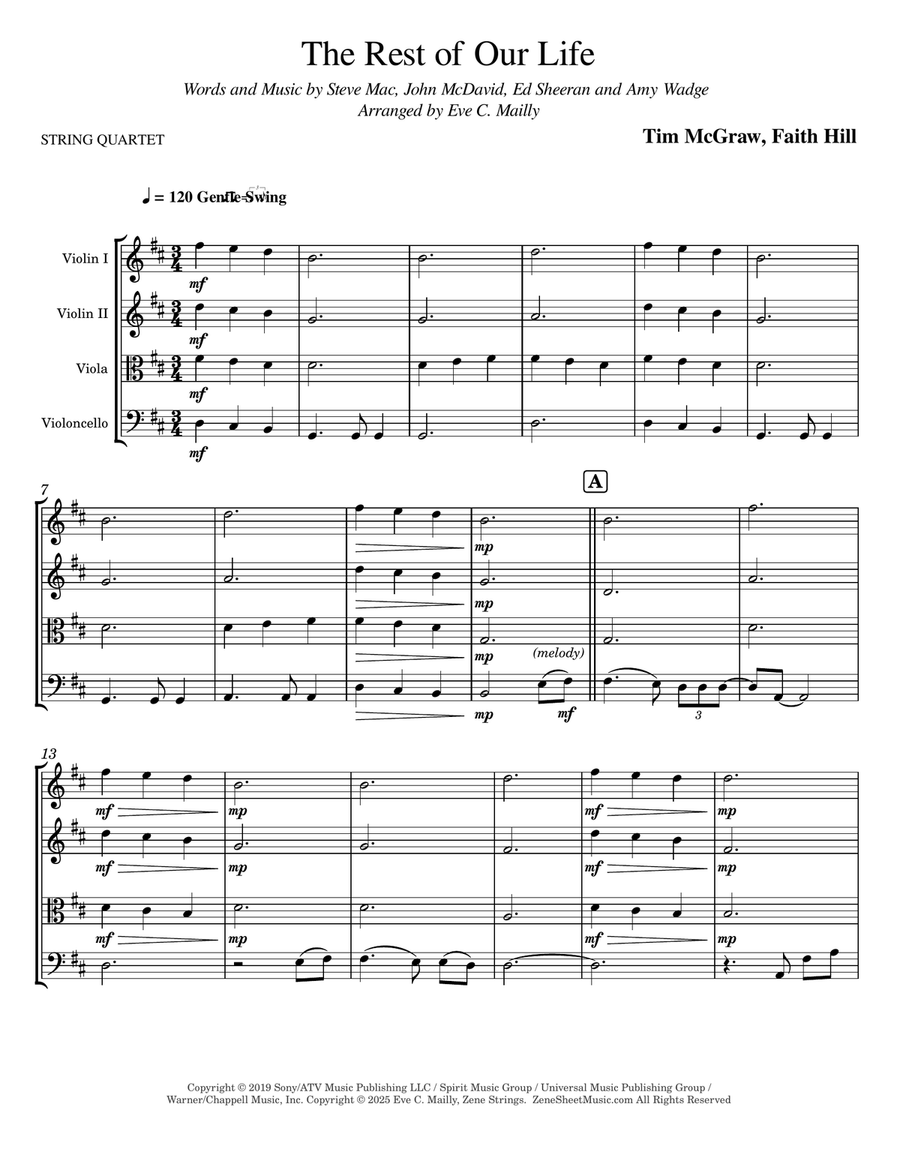 The Rest Of Our Life String Quartet scores gallery preview page 1
