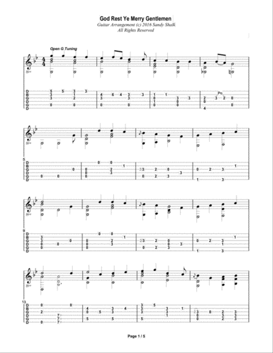 God Rest Ye Merry Gentlemen (OPEN G Fingerstyle Guitar) Acoustic Guitar scores gallery preview page 1
