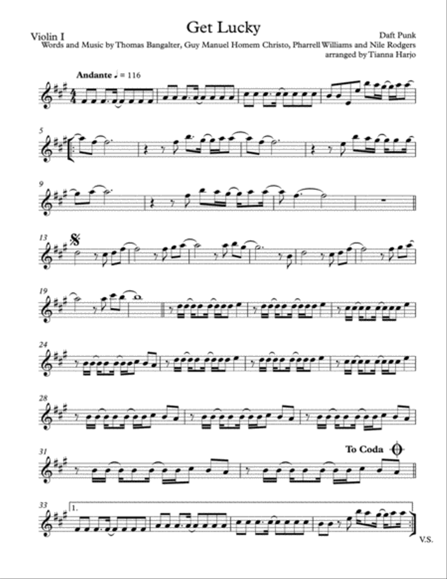 Get Lucky String Quartet scores gallery preview page 1