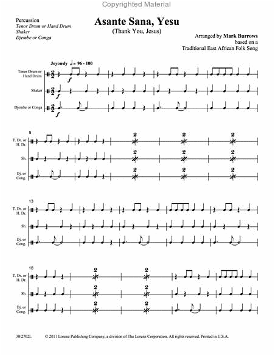 Asante Sana, Yesu (Thank You, Jesus) - Percussion Score and Parts Choir scores gallery preview page 2