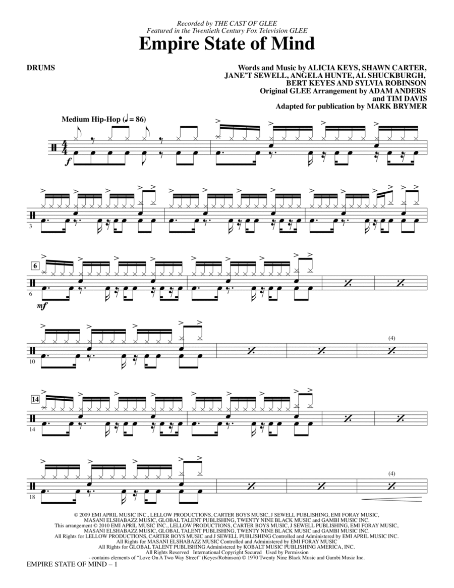 Empire State Of Mind - Drums Choir scores gallery preview page 1