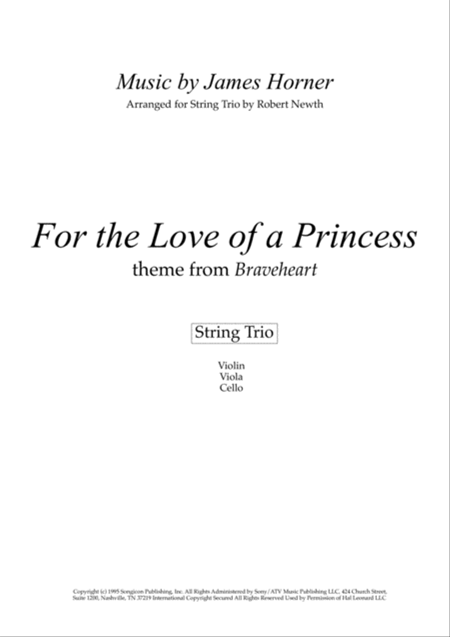 For The Love Of A Princess from the Twentieth Century Fox Motion Picture BRAVEHEART String Trio scores gallery preview page 1