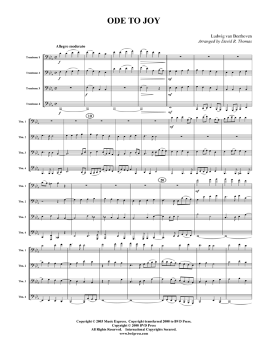 Ode to Joy Trombone Quartet scores gallery preview page 1