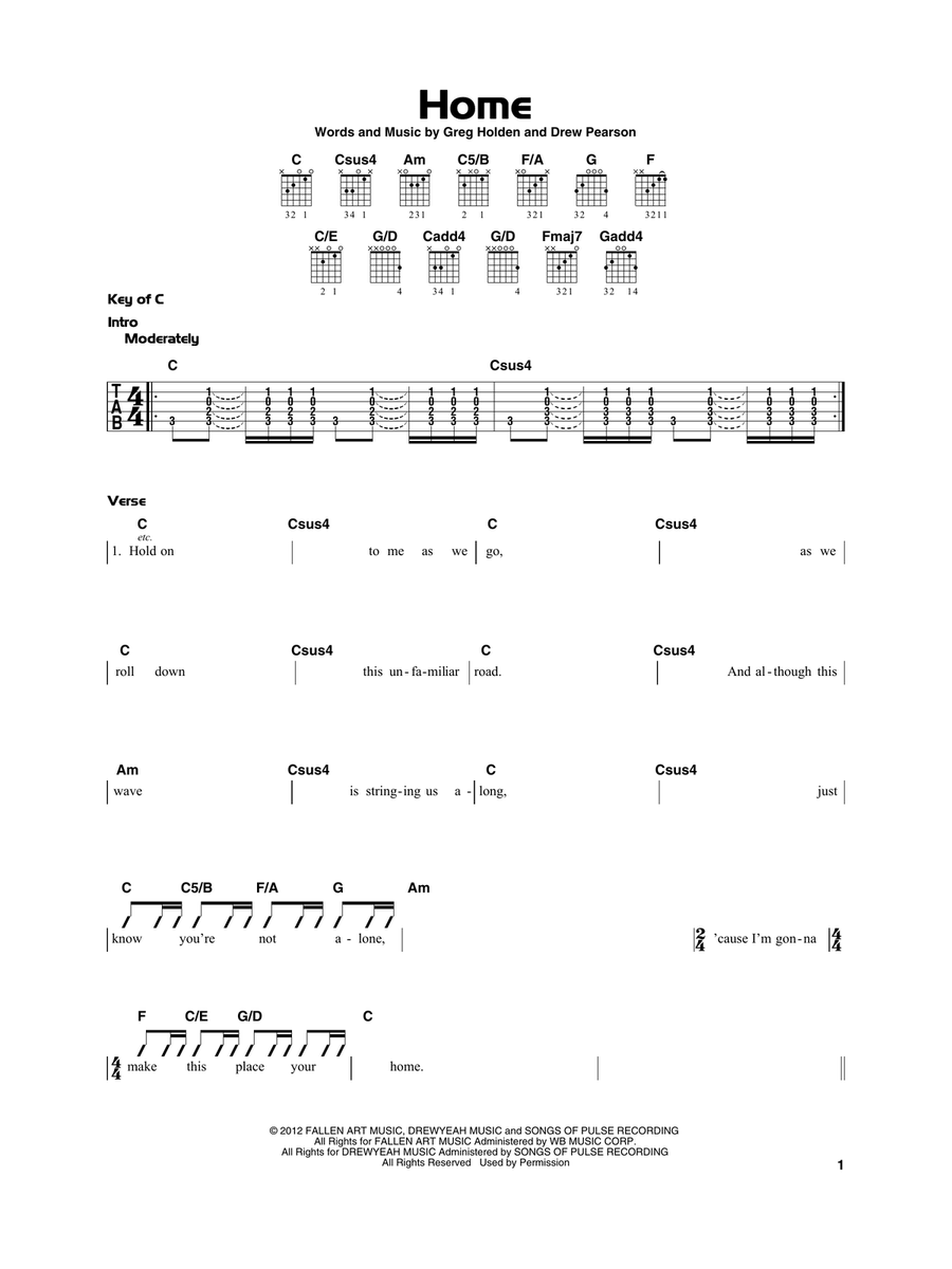 Home Home Acoustic Guitar scores gallery preview page 1