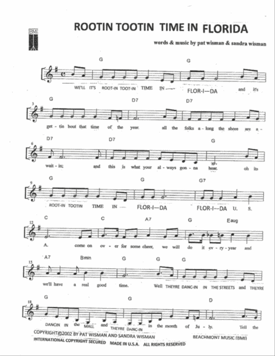 ROOTIN TOOTIN TIME IN FLORIDA Voice scores gallery preview page 1