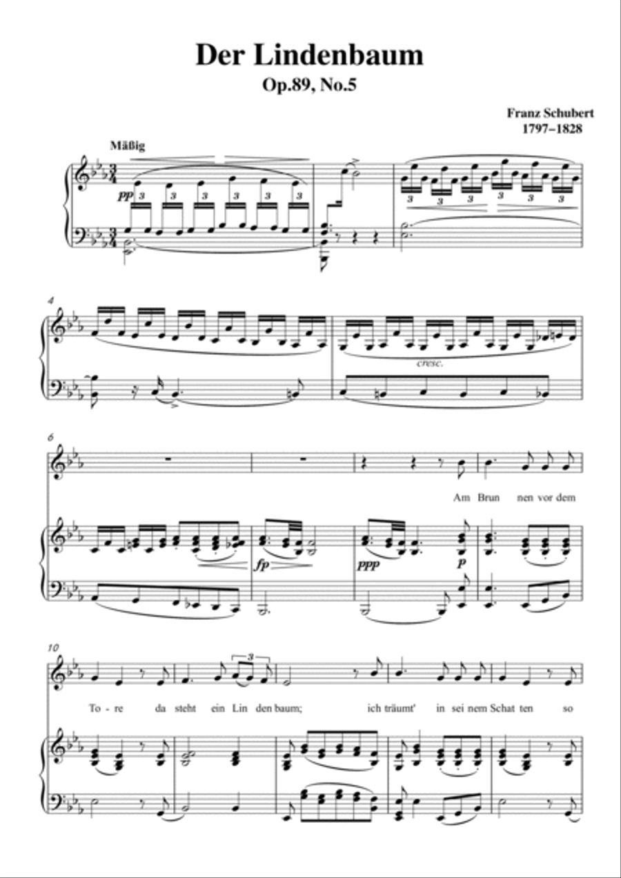 Schubert-Der Lindenbaum,Op.89,No.5 in bE for Vocal and Piano Voice scores gallery preview page 2