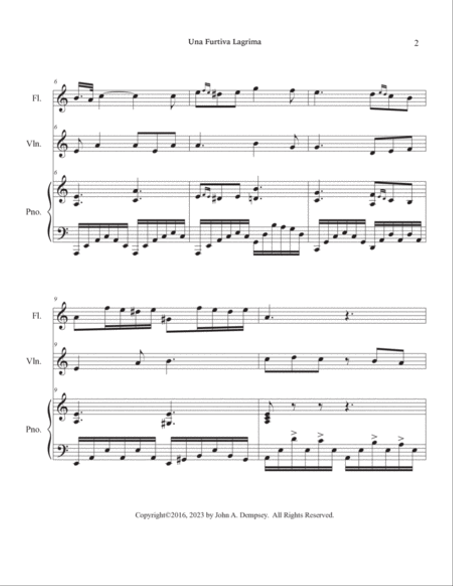 Una Furtiva Lagrima (One Furtive Tear): Trio for Flute, Violin and Piano Flute scores gallery preview page 6