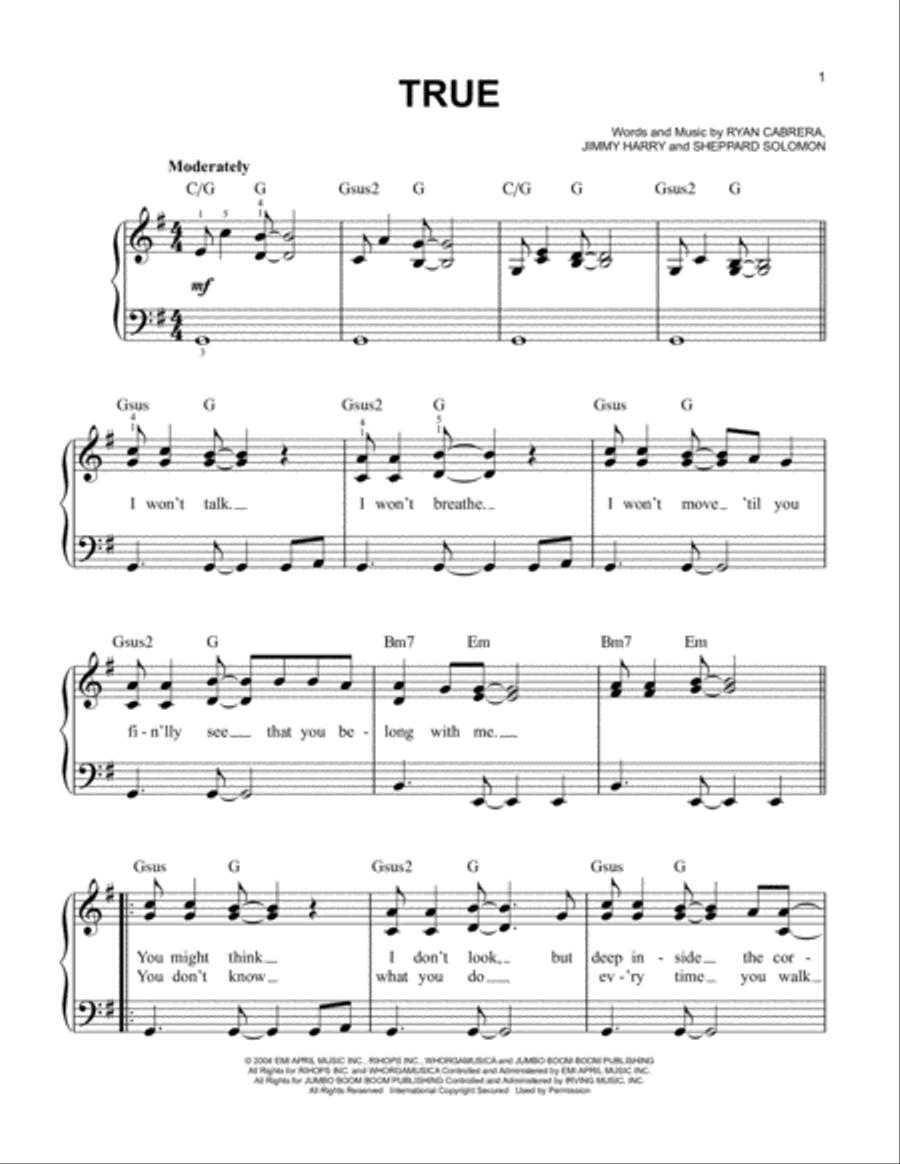 True Easy Piano scores gallery preview page 1